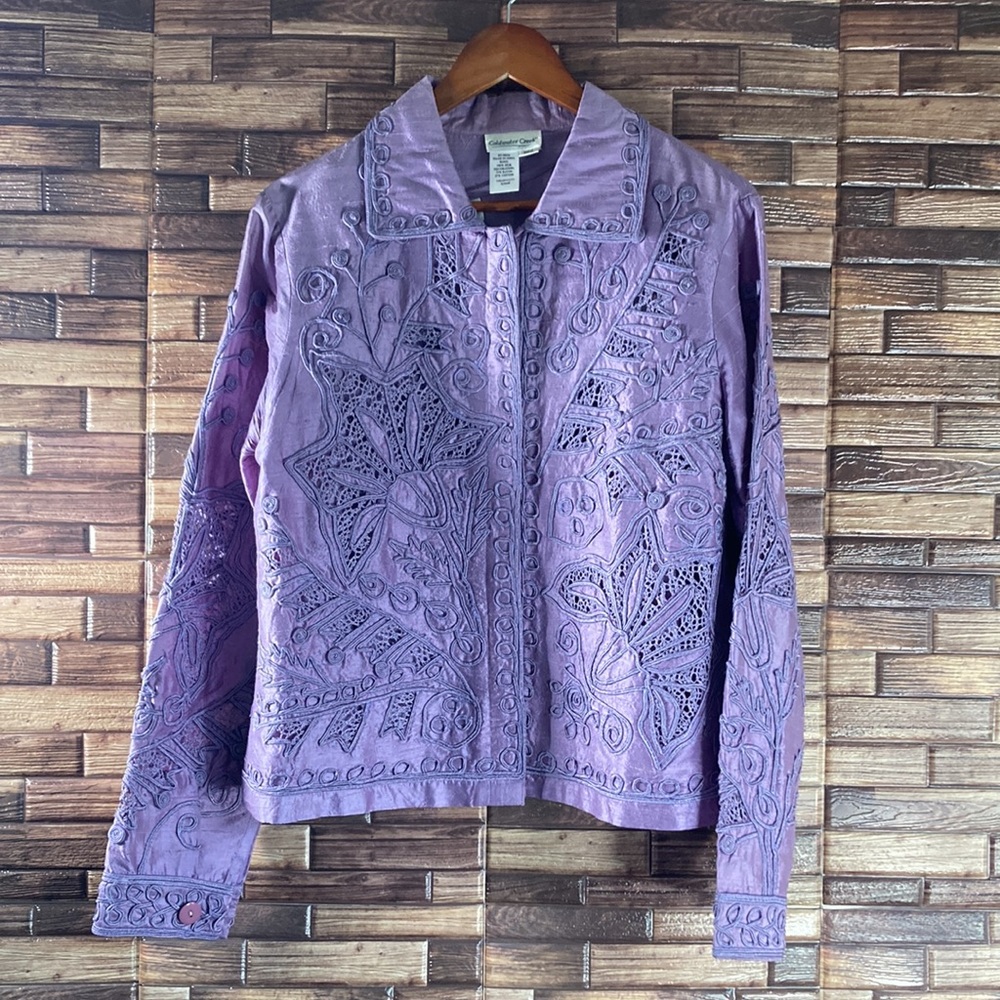 Coldwater Creek Women's Lightweight Embroidered Jacket  Purple Size Medium